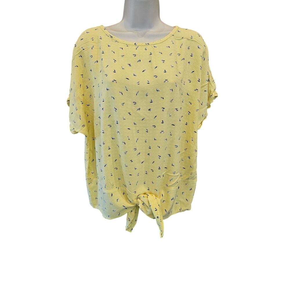 Buffalo David Bitton Tie Front Top Blouse XL Yellow Print oversized boho EUC